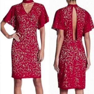 Alexia Admor Red Lace Sheath Choker Dress Size‎ M